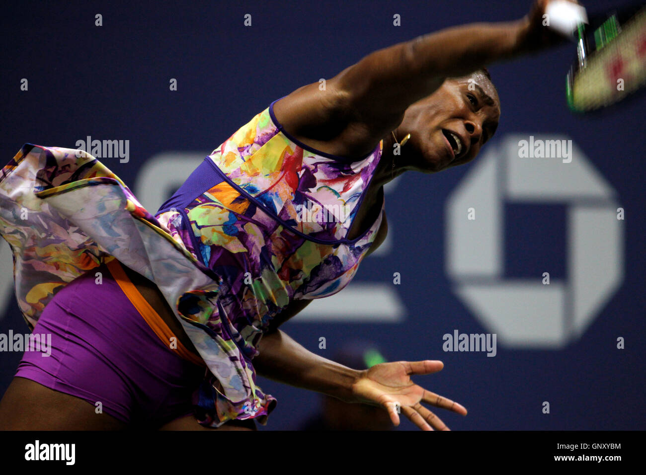 New York, United States. 01st Sep, 2016. Venus Williams serving during her second round match against Julia Goerges of Germany at the United States Open Tennis Championships at Flushing Meadows, New York on Thursday, September 1st. Credit:  Adam Stoltman/Alamy Live News Stock Photo
