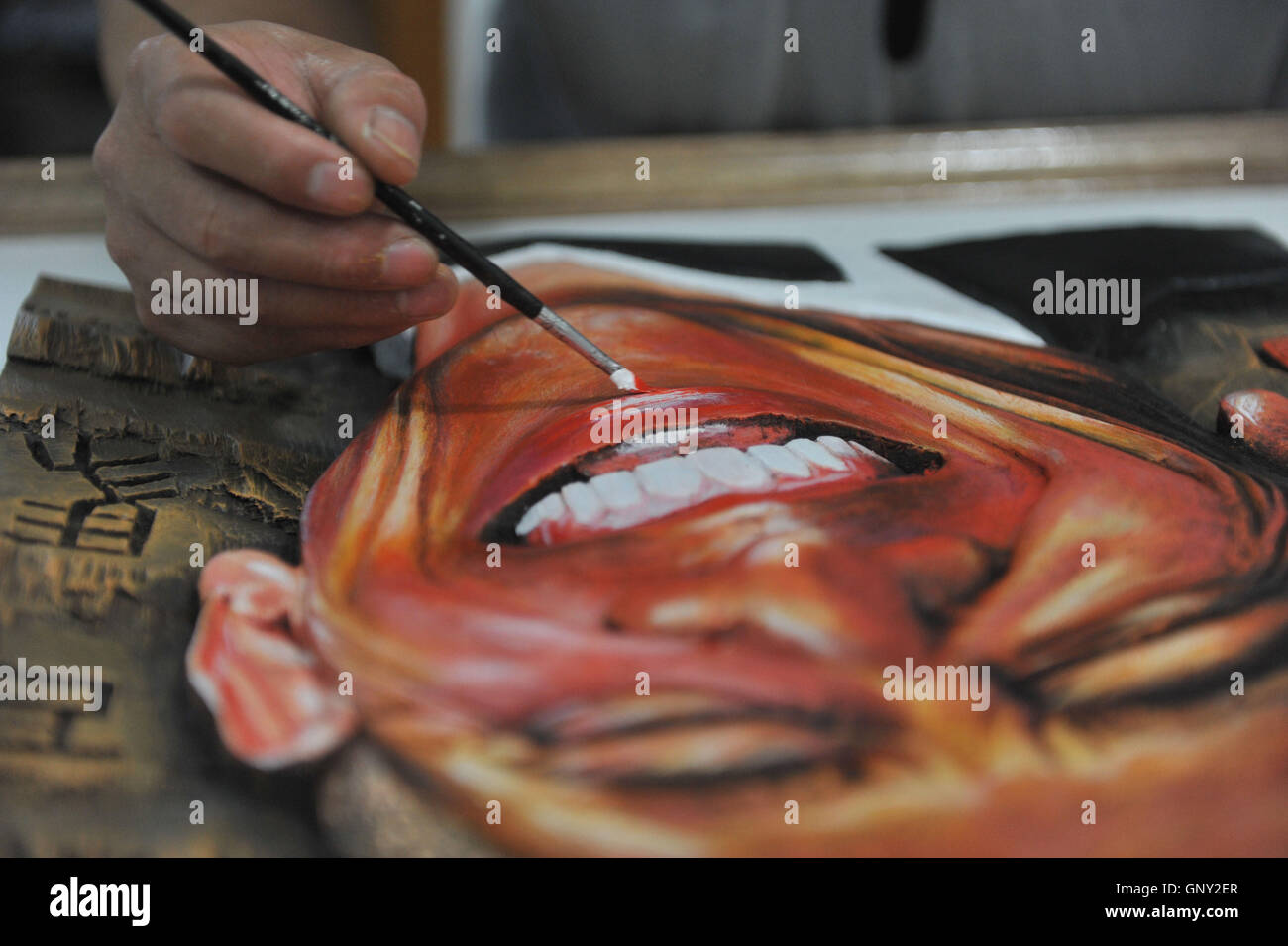 Hangzhou, Hangzhou, China. 2nd Sep, 2016. Hangzhou, CHINA- September 2 2016: (EDITORIAL USE ONLY. CHINA OUT) Xu Leping, a carving artist, makes wooden portraits of leaders of G20 members in Hangzhou, capital of east ChinaÂ¡Â¯s Zhejiang Province, celebrating the upcoming 2016 Hangzhou G20 Summit. Xu spends about two weeks making the wooden portraits of G20 membersÂ¡Â¯ leaders including Xi Jinping, Barack Obama and Vladimir Putin. Credit:  SIPA Asia/ZUMA Wire/Alamy Live News Stock Photo