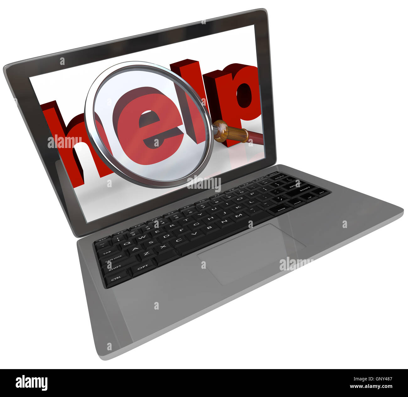 Help Word Magnifying Glass Laptop Computer Screen Stock Photo - Alamy