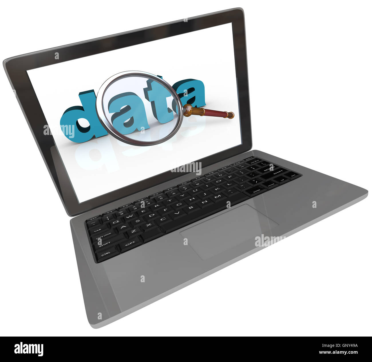 Laptop Screen Data Word Magnifying Glass Stock Photo