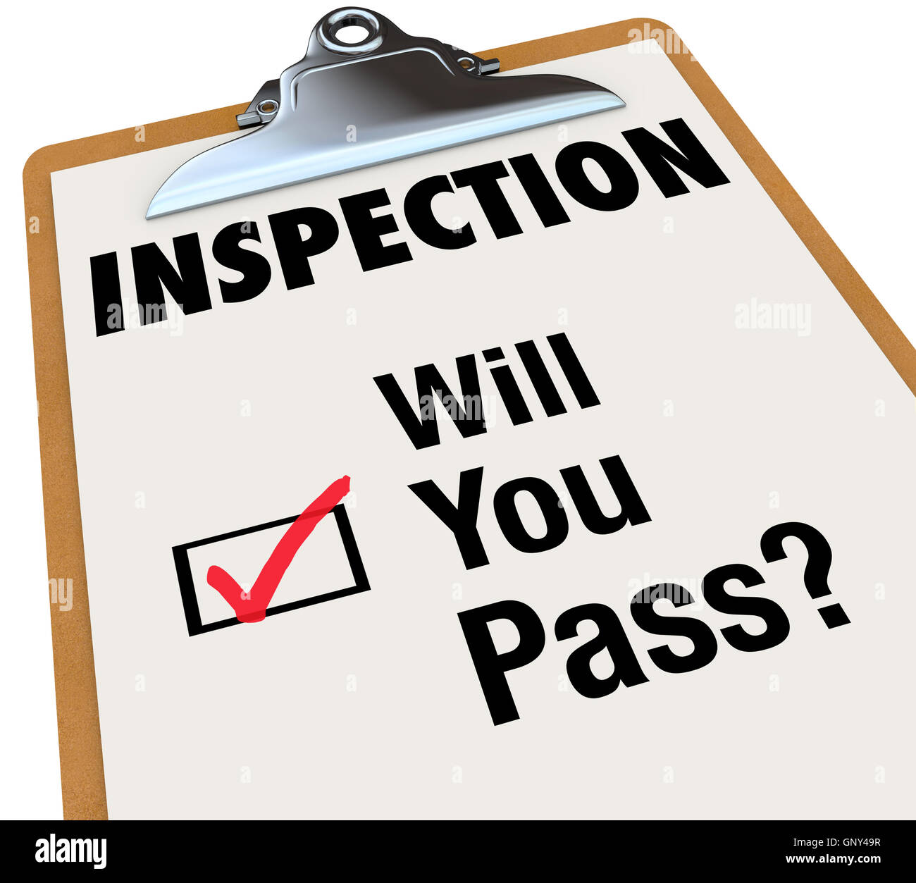 inspection-checklist-clipboard-will-you-pass-words-stock-photo-alamy