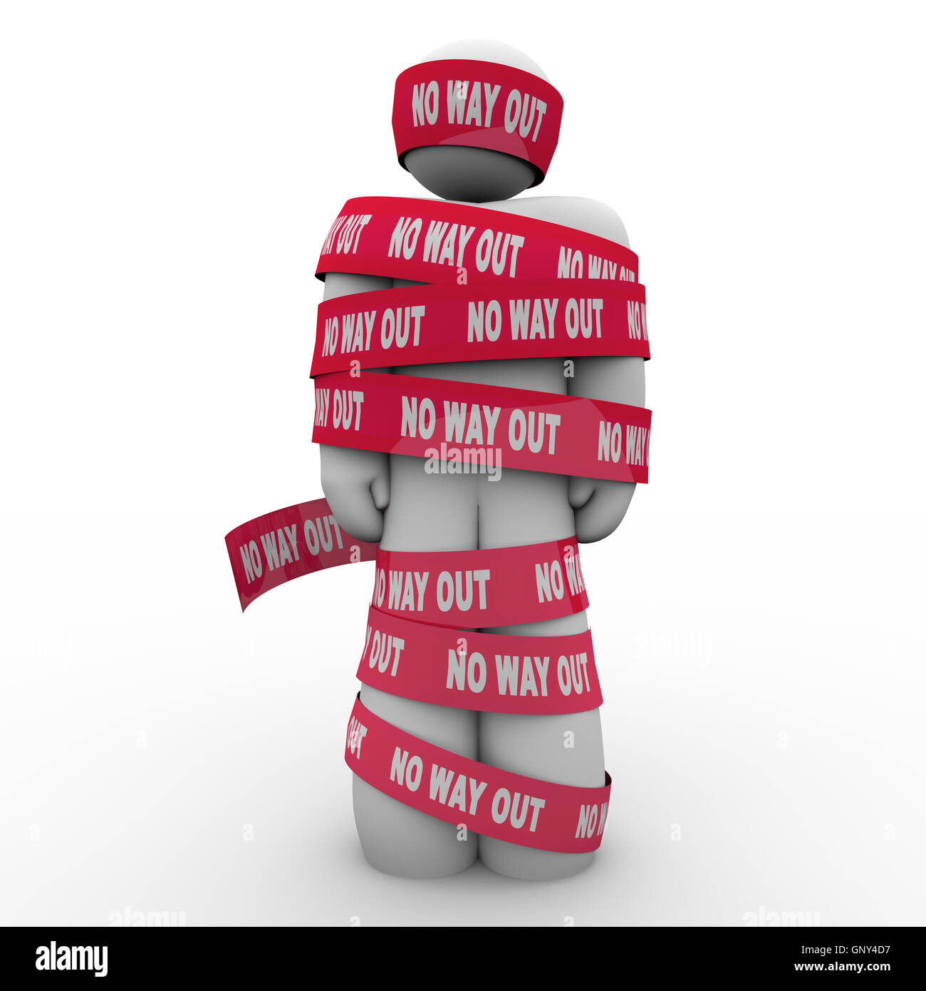 No Way Out Man Wrapped Up in Red Tape Hopeless Stock Photo