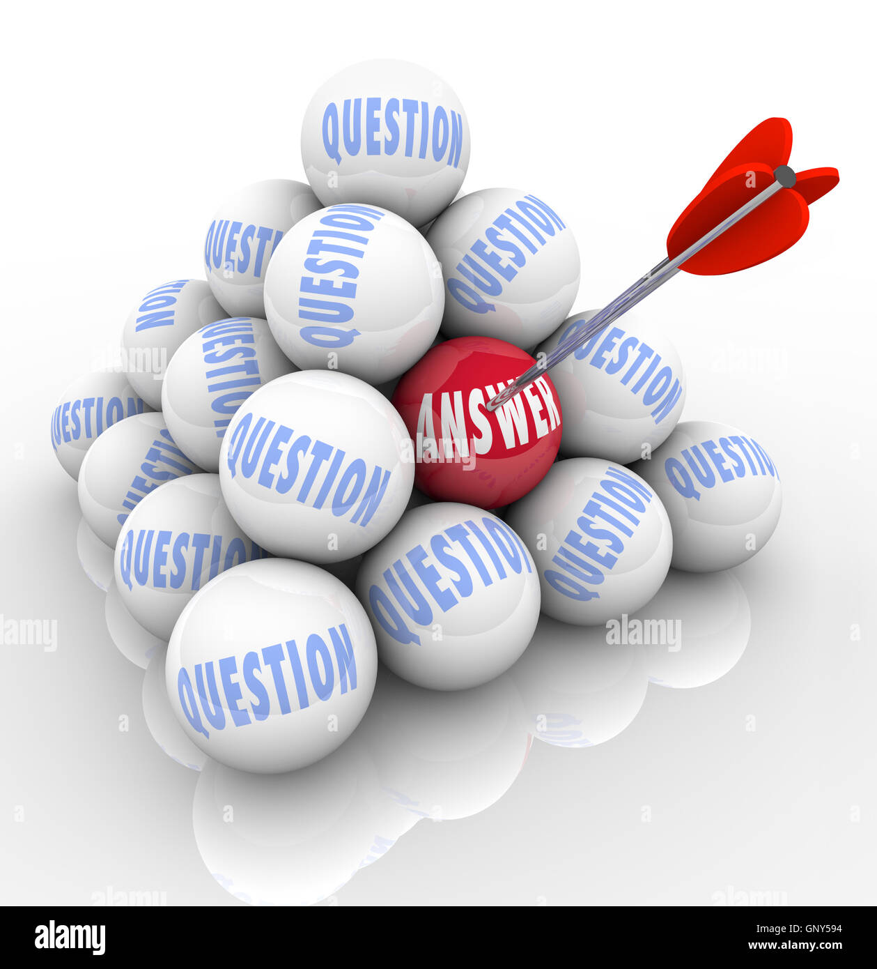 Questions and Answer Pyramid Arrow Target Word on Ball Stock Photo Alamy