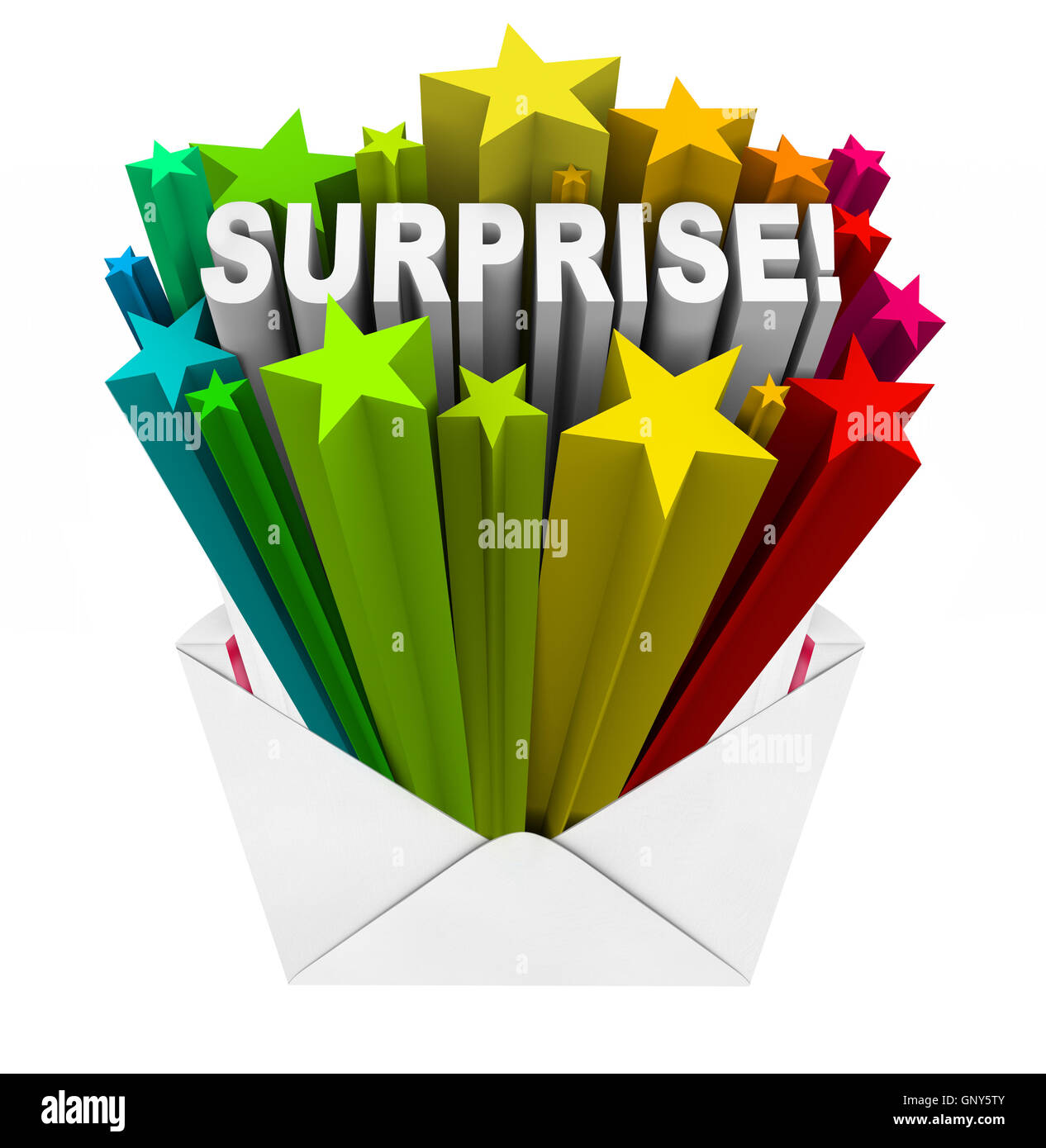 Surprise Word Bursts from Open Envelope Fun Gift Stock Photo Alamy