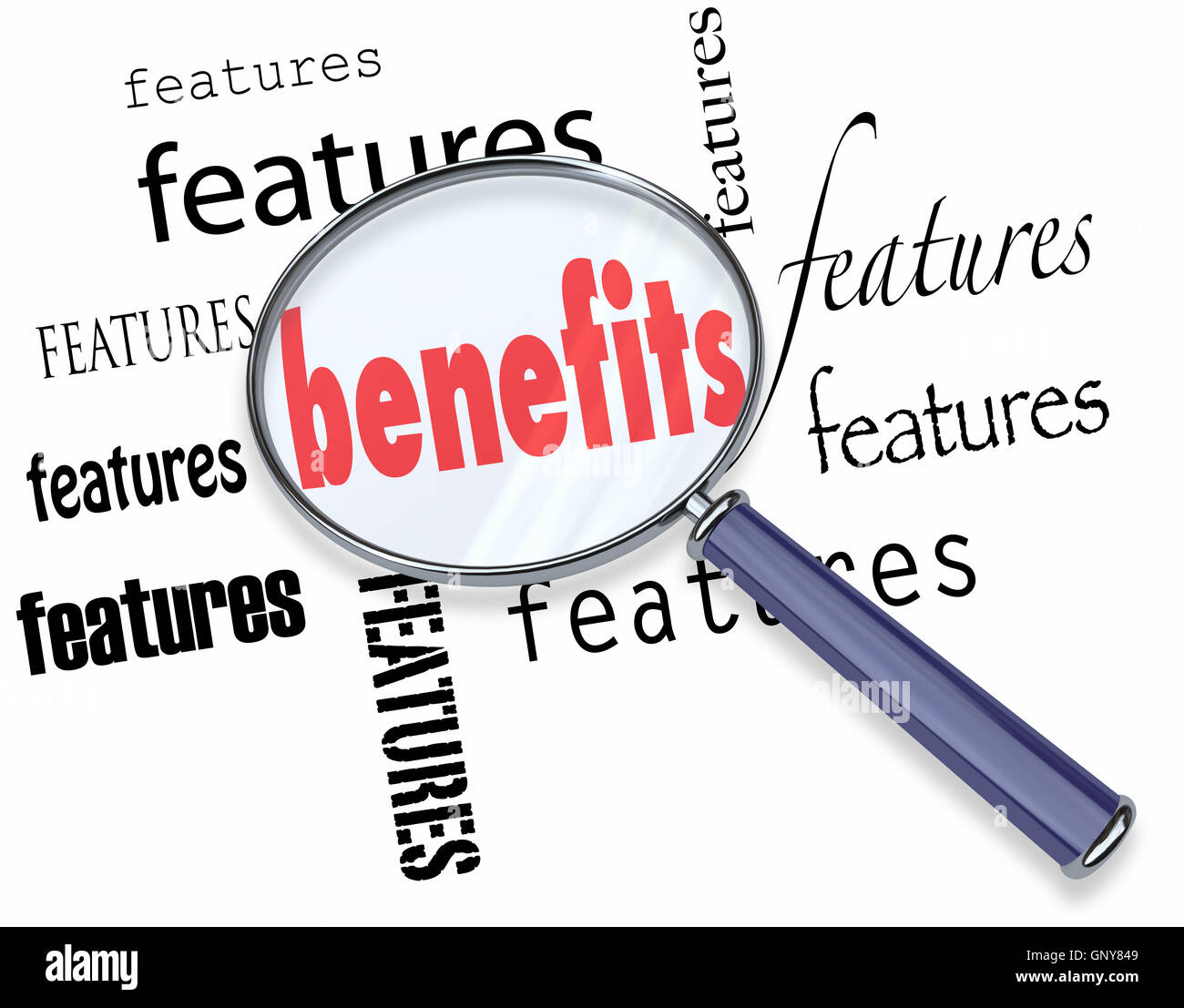 Features Vs Benefits How To Sell Core Sales Principle Stock Photo Alamy