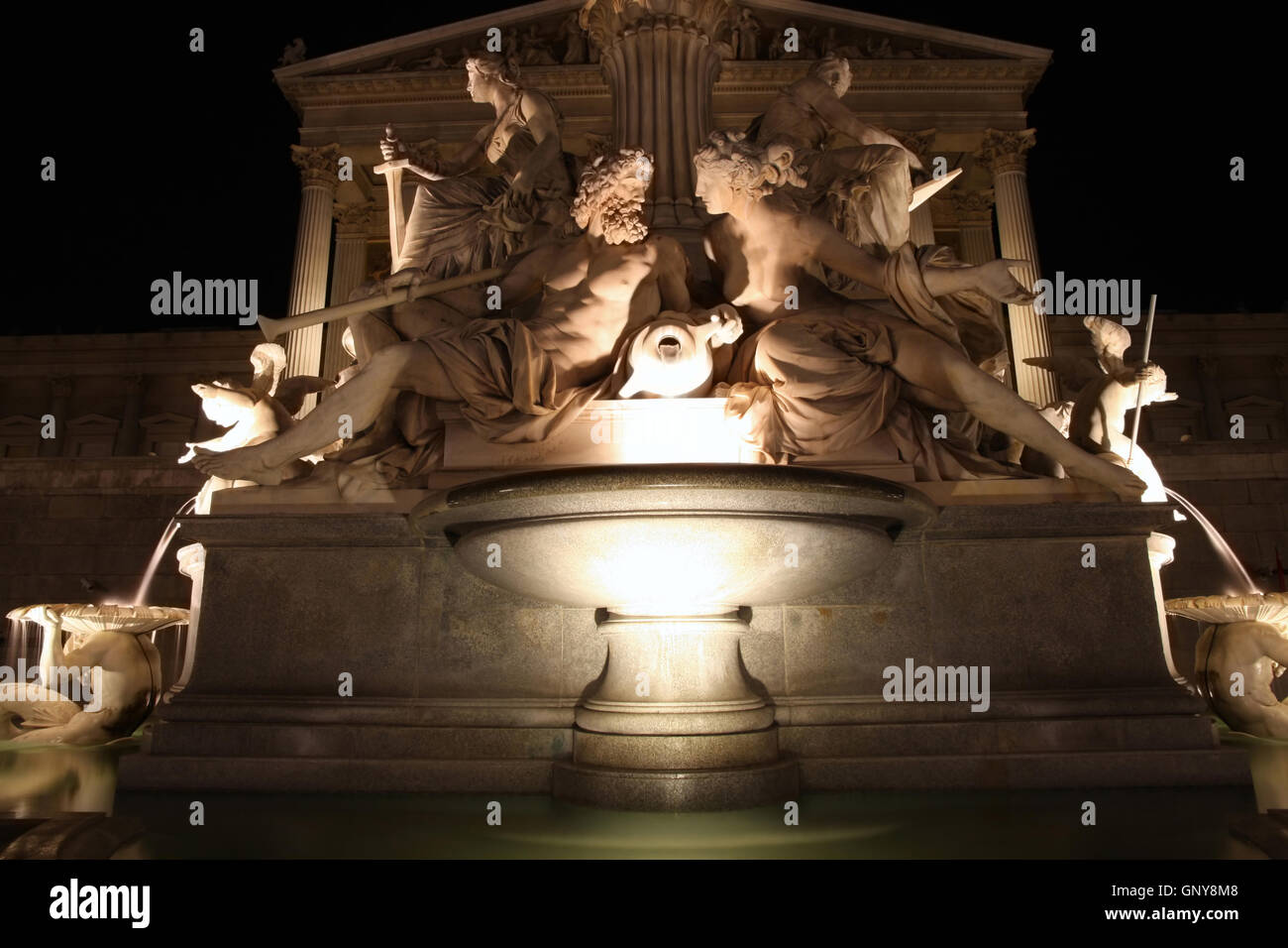 The Athena Fountain in front of the Austrian Parliament in Vienn Stock Photo