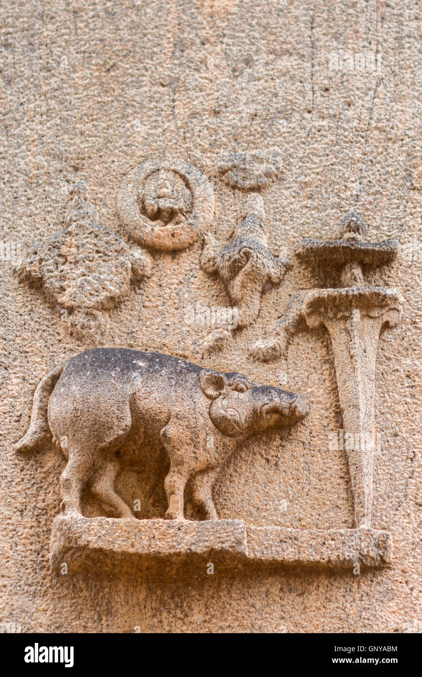 The boar as fourth avatar of Vishnu at Kallalagar Temple Stock ...