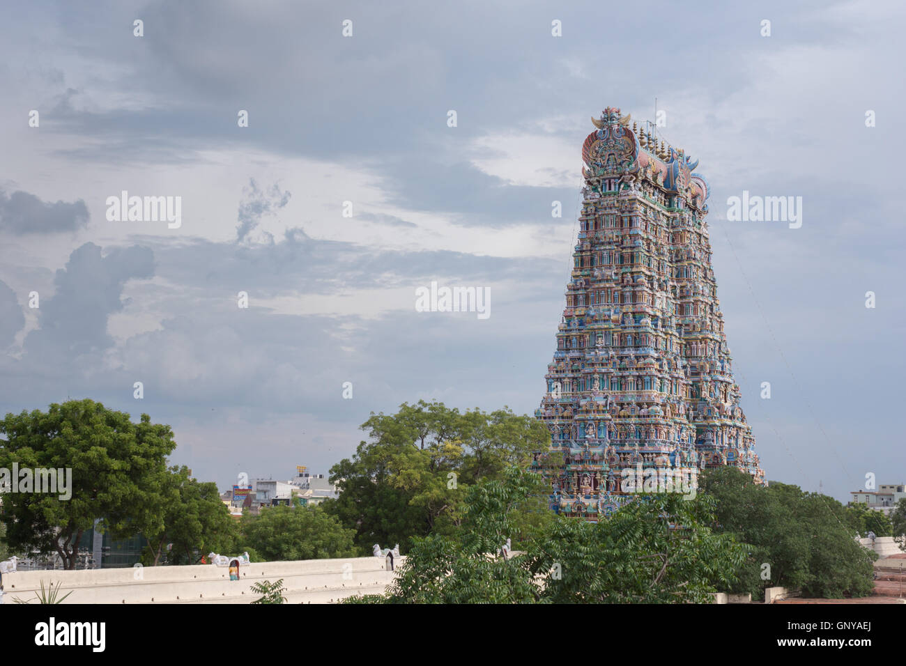 East Gopuram of Meenakshi Temple in Madurai. Stock Photo