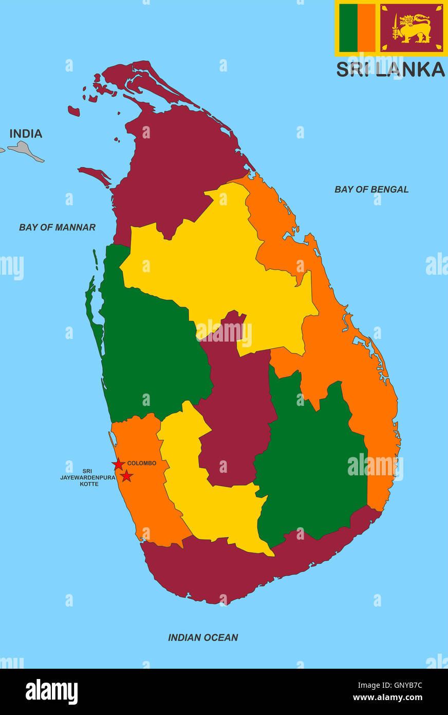 Sri Lanka Political Map Sri Lanka Map Stock Photo - Alamy