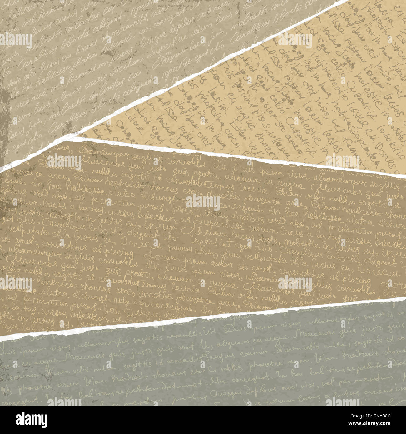 Vintage handwritings on torn papers scraps, vector illustration, Stock Photo
