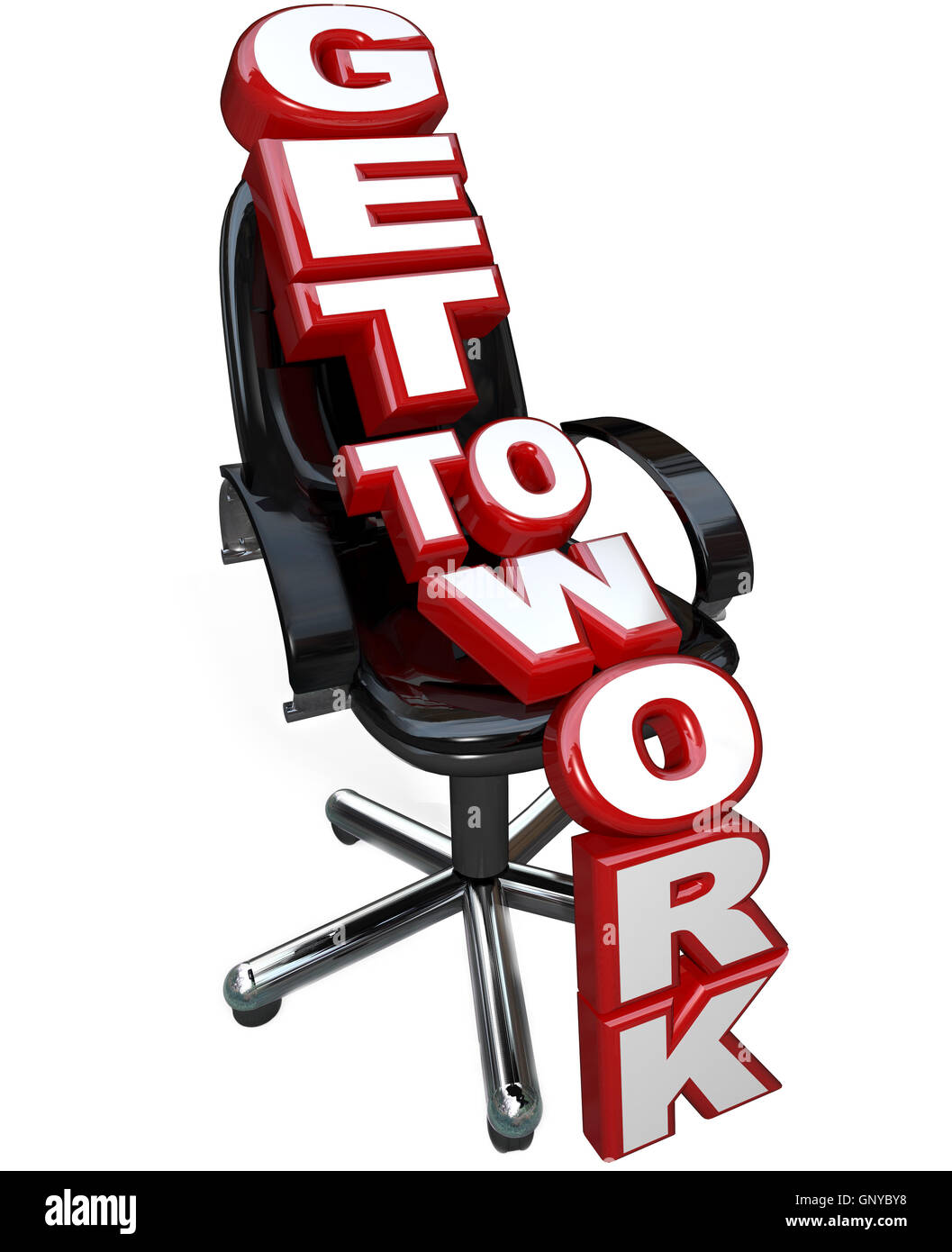 Get to Work Words on Office Chair Focus on Task Stock Photo Alamy