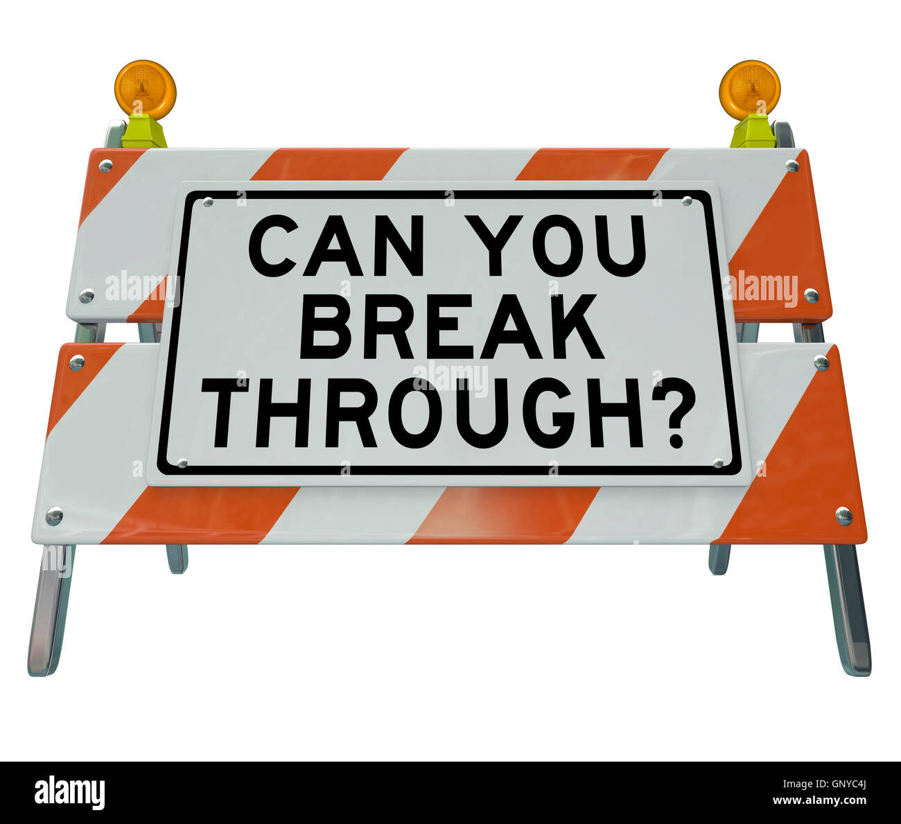 Can You Break Through Question on Barricade Roadblock Stock Photo