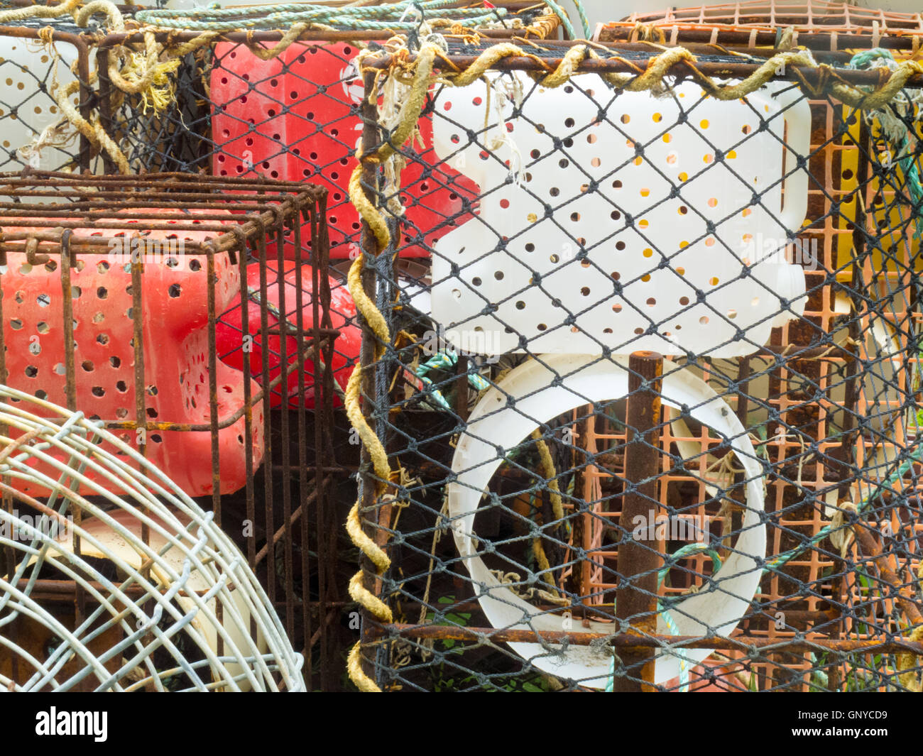 Stacked lobster basket traps to catch in the ocean Stock Photo Alamy