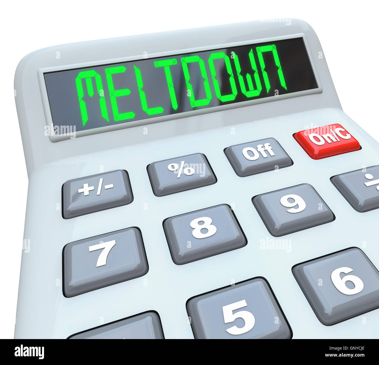 Meltdown Financial Budget Problems on Calculator Problem Stock Photo
