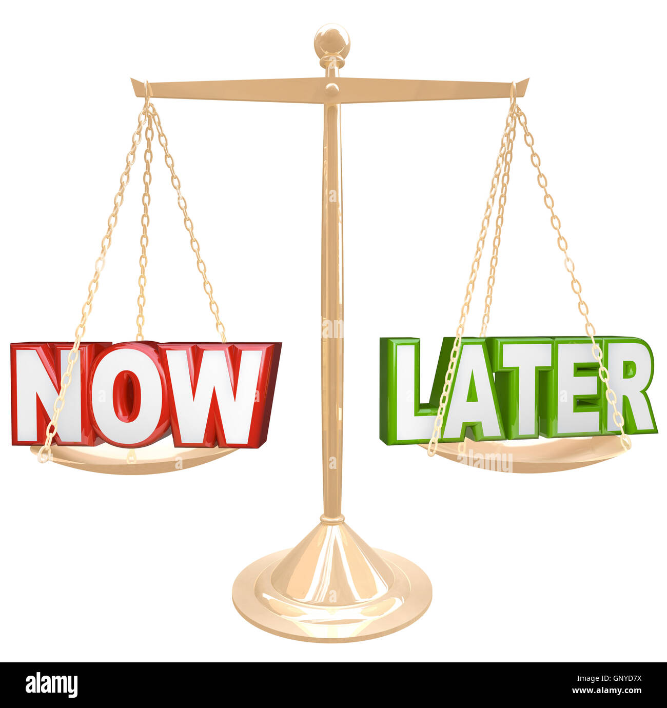 Now Vs Later Words on Scale Do it or Procrastinate Stock Photo - Alamy