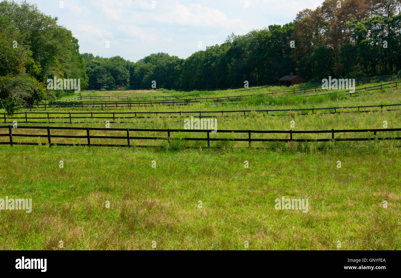 Wooden fences dividing the farmland Stock Photo - Alamy