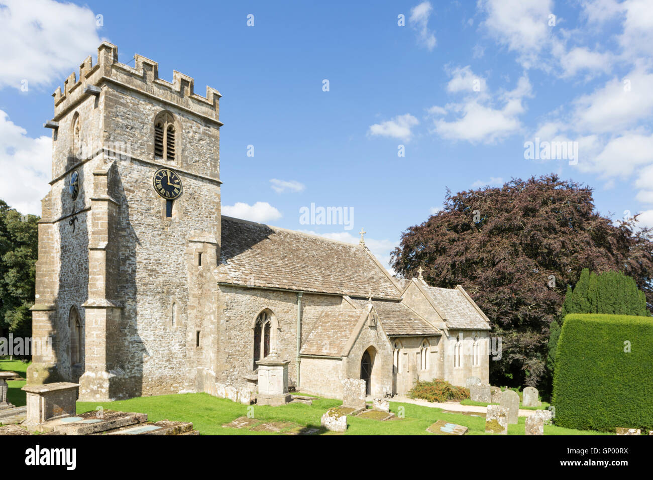 St Andrew's Church in the Cotswold village of Miserden, Gloucester, England, UK Stock Photo