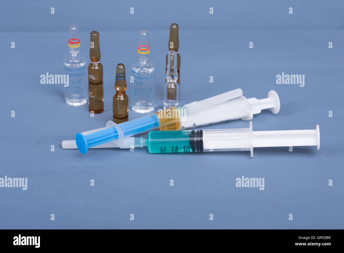 syringes with ampules of drugs Stock Photo Alamy