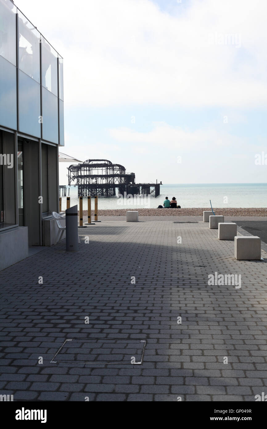 Side of the i360 British Airways building and the West Pier, Brighton, Sussex, UK Stock Photo