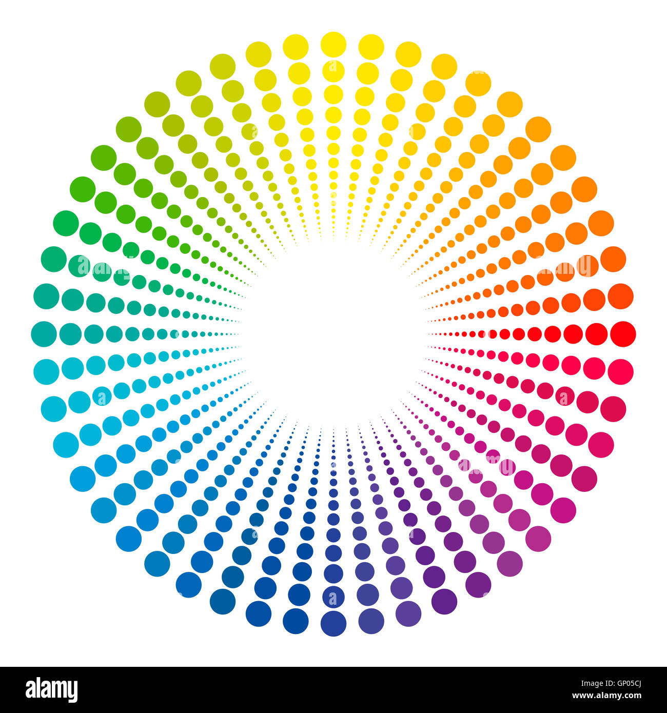 To see light at the end of the tunnel - symbolically depicted with a rainbow colored dot pattern. Stock Photo