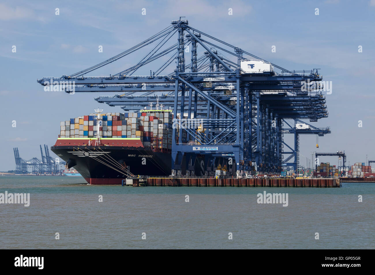 Container Ship MSC Hamburg at Port of Felixstowe Unloading Containers ...