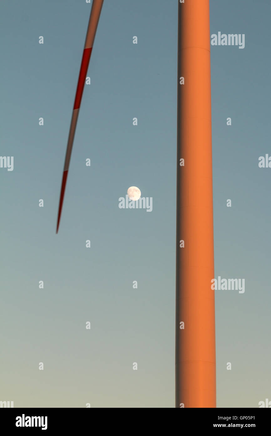 wind turbine and moon in sunset Stock Photo - Alamy