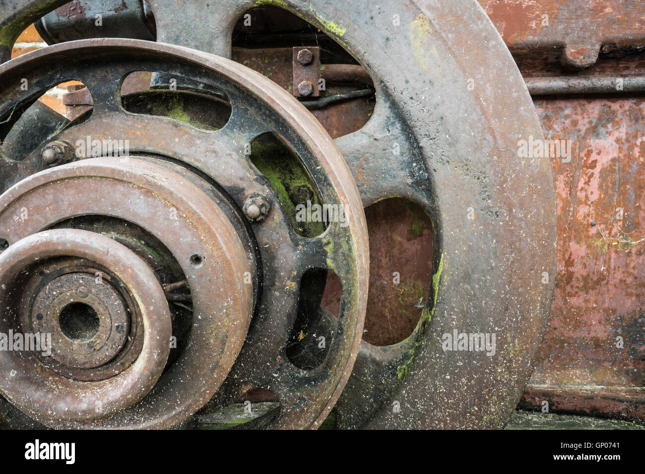 flywheel of a old diesel engine Stock Photo Alamy