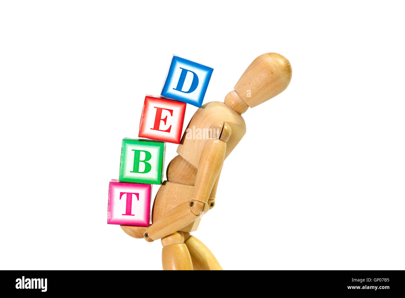 Mannequin heavily loaded with debt in the back Stock Photo
