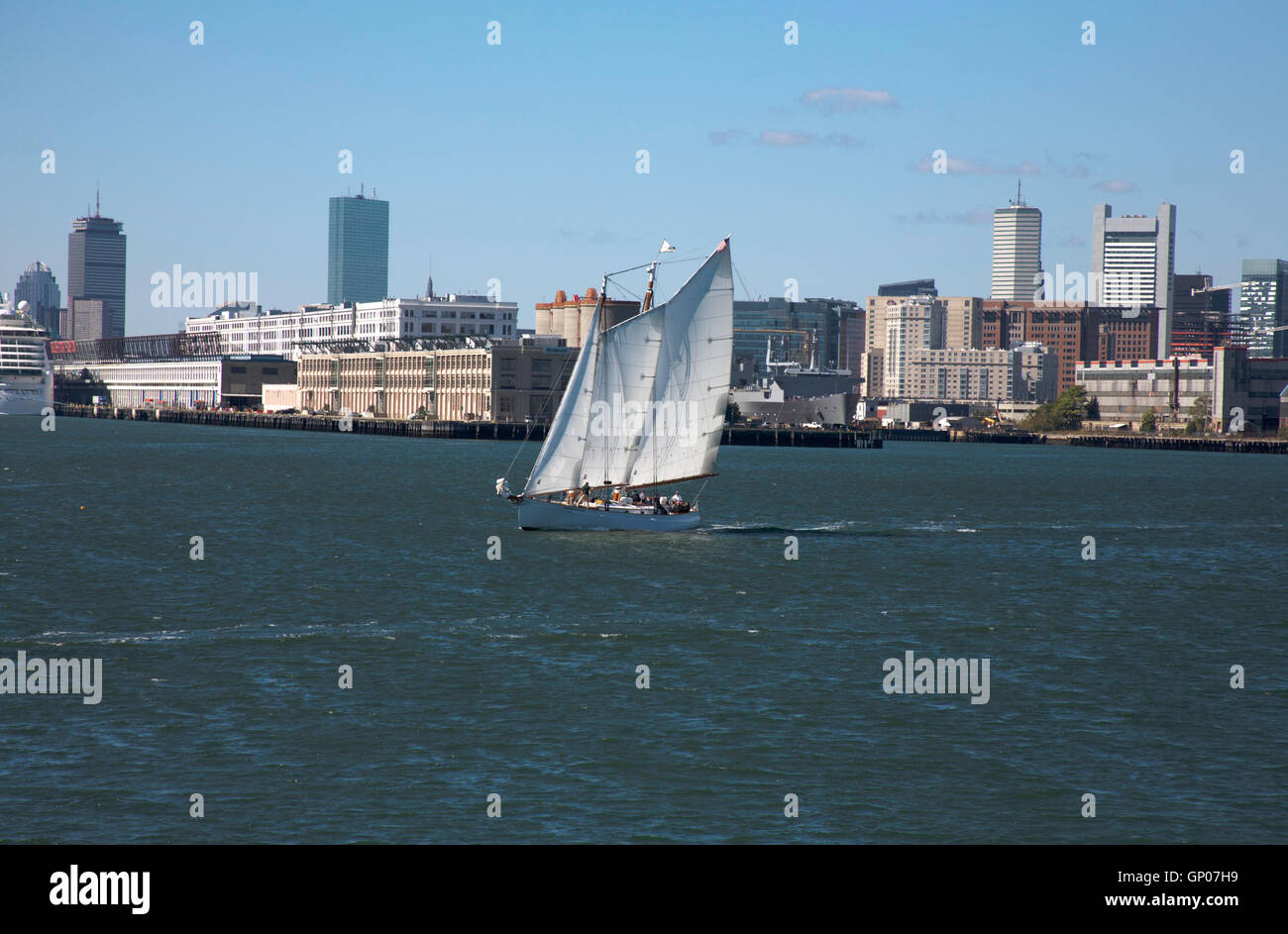 Yacht sailing around Boston harbor and islands an area of Massachusetts