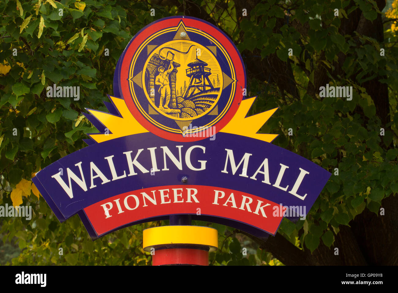 Pioneer Park sign, Walking Mall, Helena, Montana Stock Photo Alamy