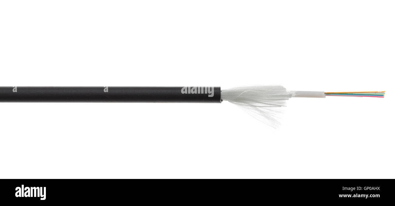 Fiber optical cable detail isolated on white background. Loose tubes