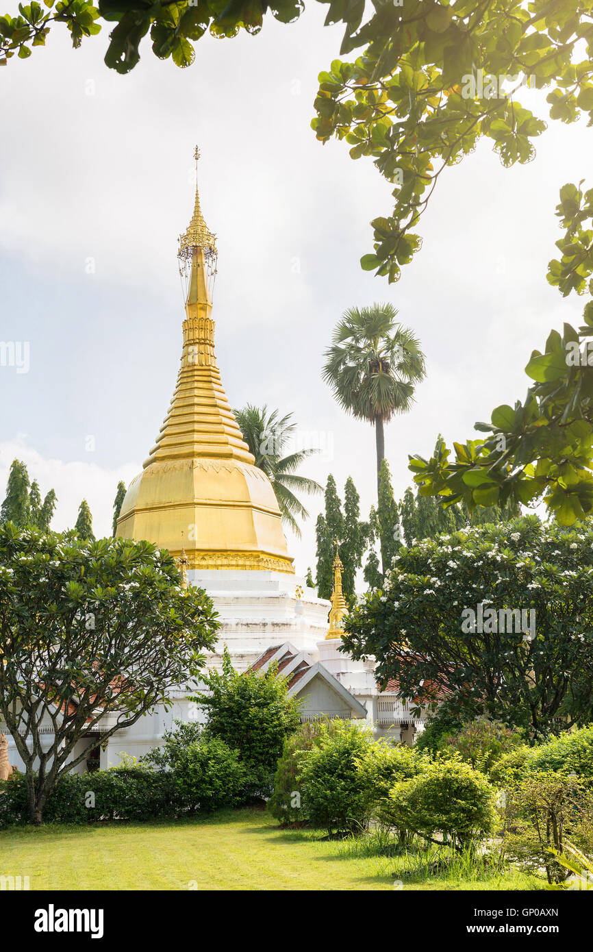 Golden stupa or golden pagada, made of cement and zinc in public temple. Stock Photo