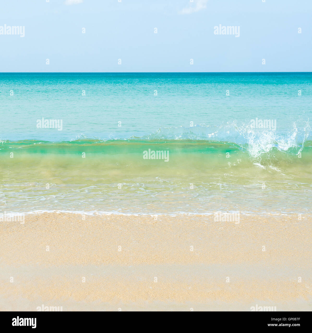 beautiful wave over the beach, copy space. Stock Photo