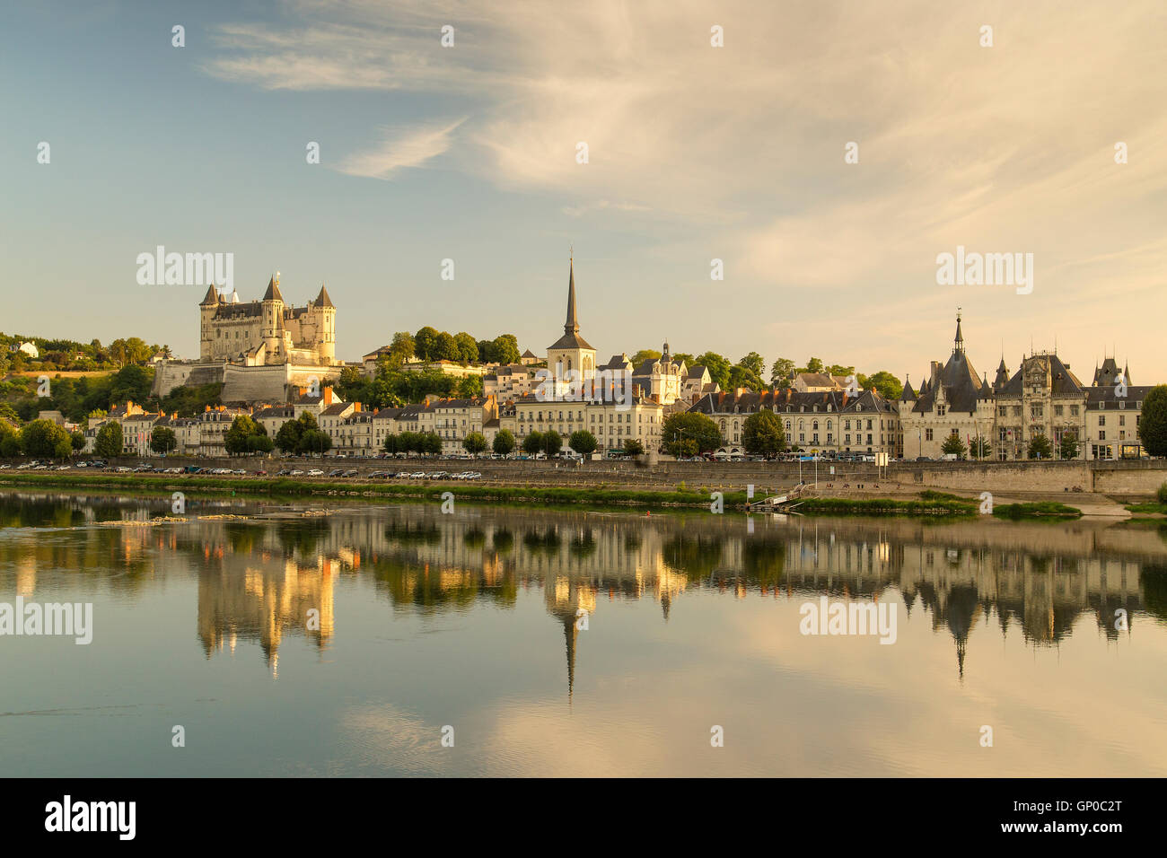 Saumur chateau, Loire river and town view Stock Photo