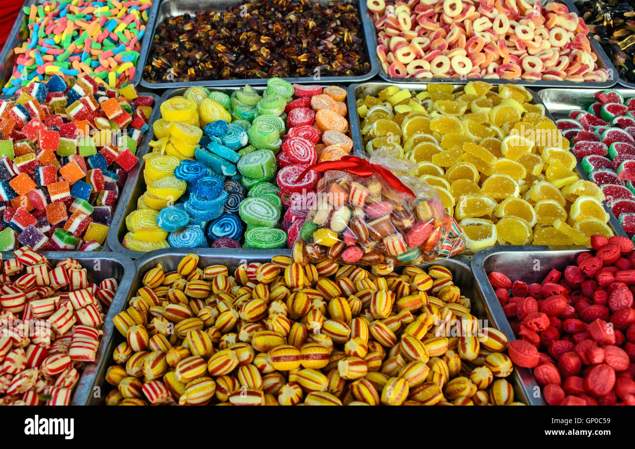 Various sweets in the market to offer customers. Stock Photo