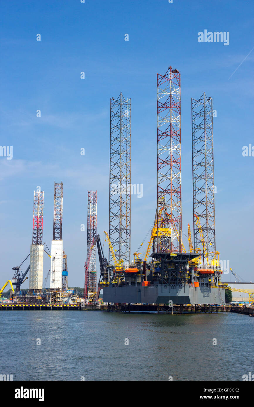 The rig Rowan Gorilla VI docked for repairs in the Port of Rotterdam Stock Photo