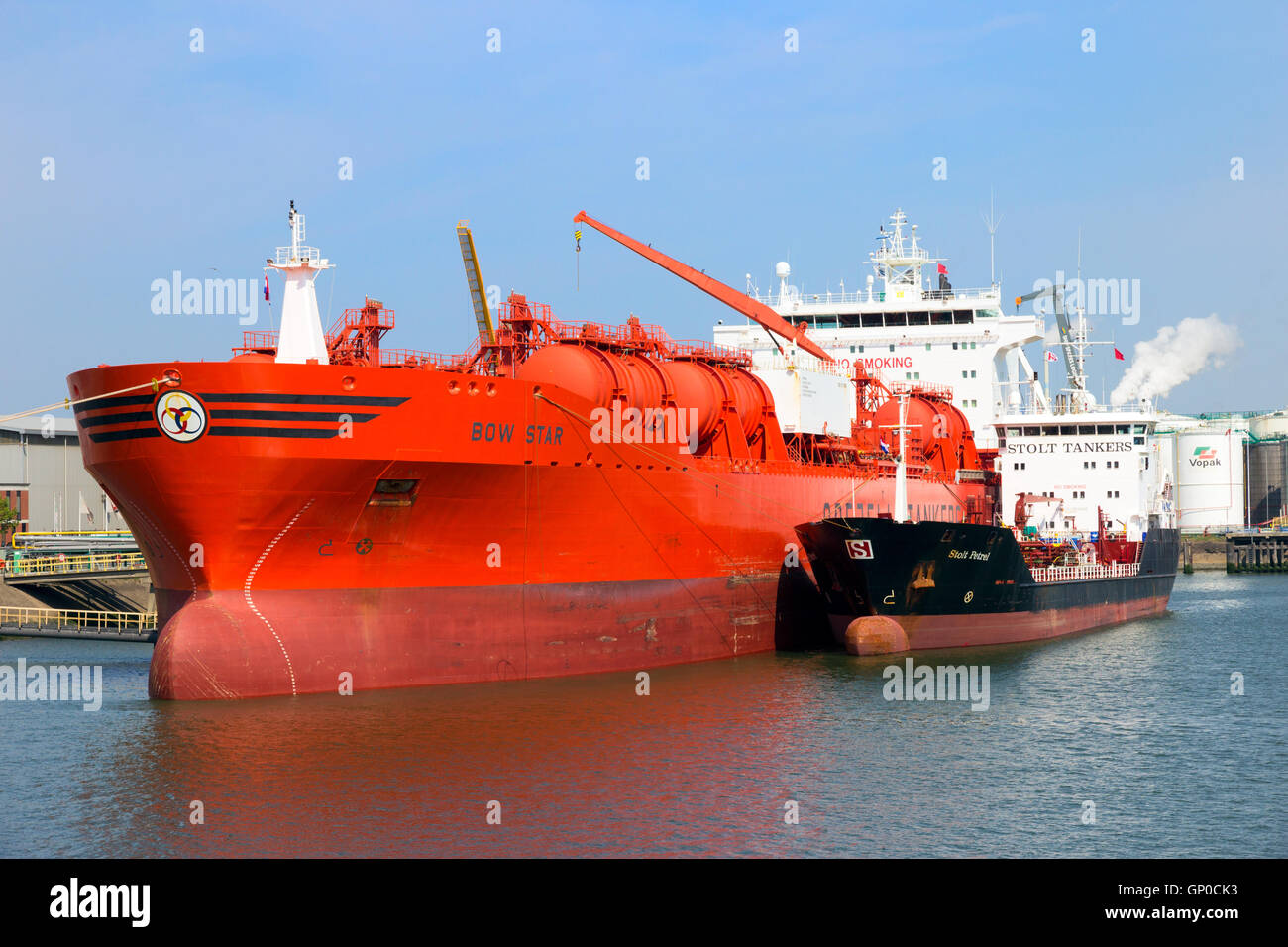 Oil/Chemical tanker Bow Star moored in the Port of Rotterdam. Stock Photo
