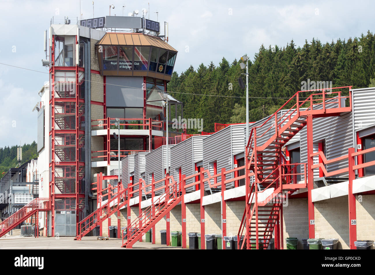 Control tower of the Spa-Francorchamps race circuit Stock Photo