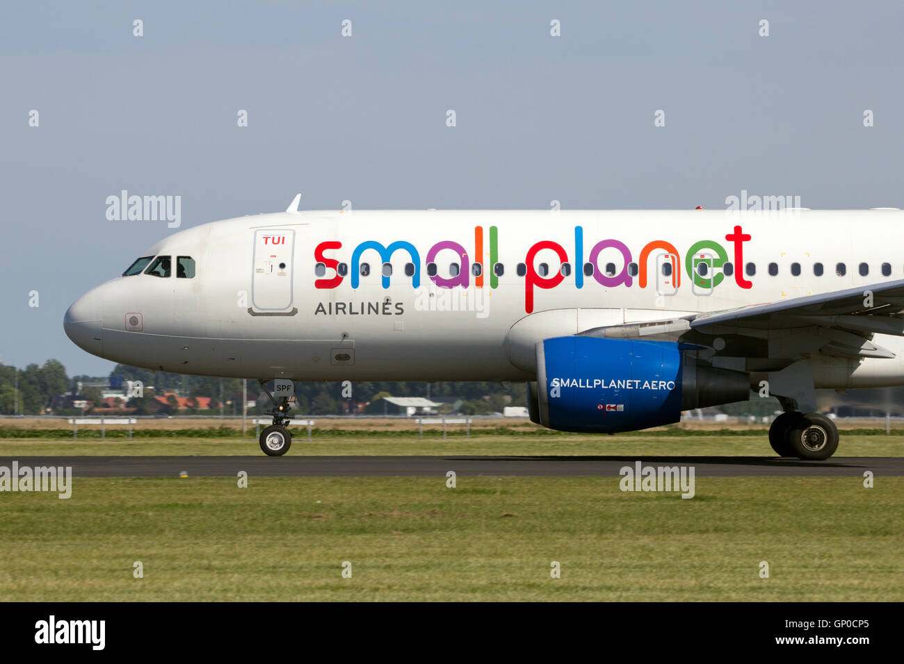 Small Planet Airlines Airbus A320 take-off from Amsterdam Schiphol airport Stock Photo
