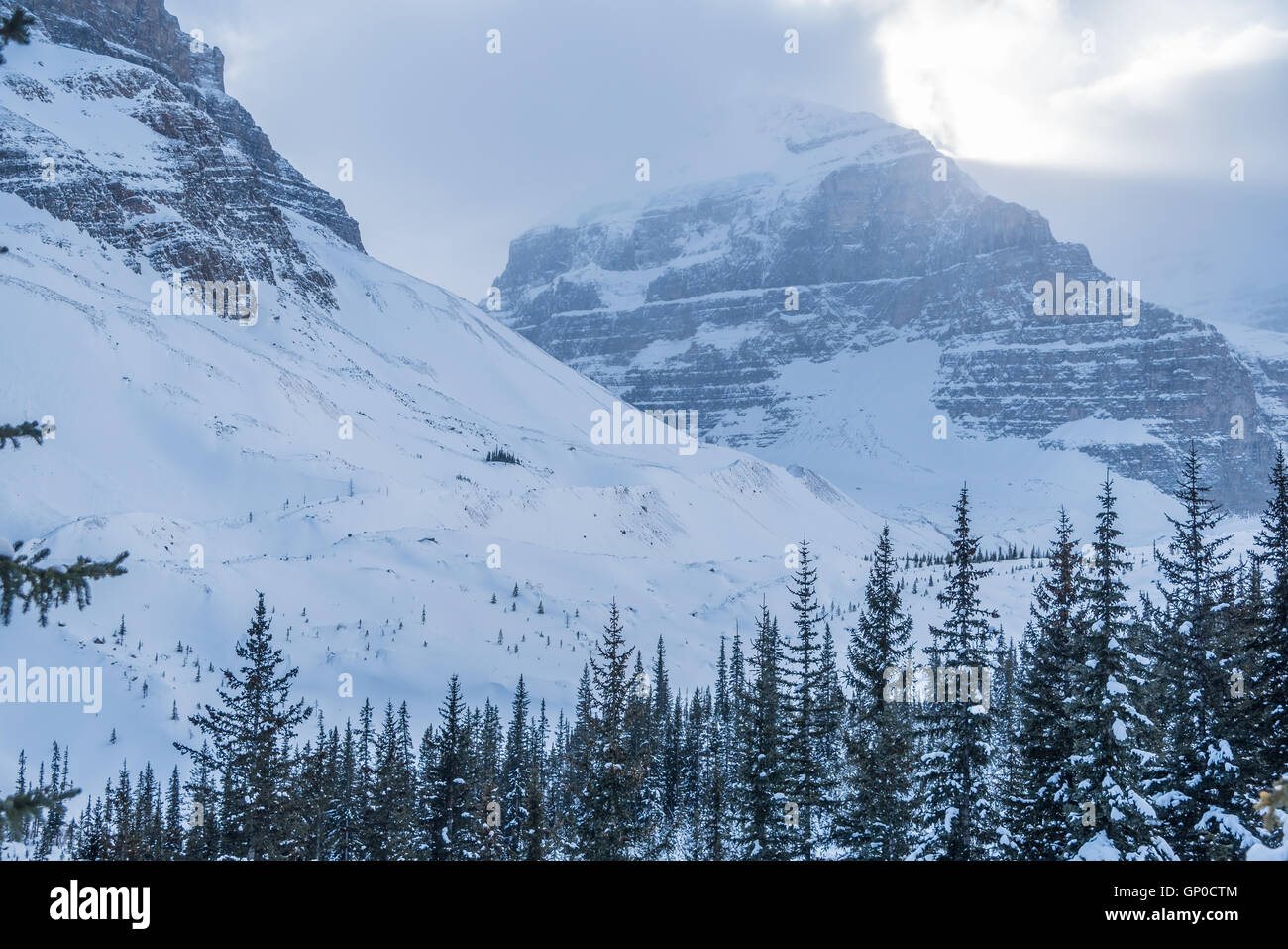 Lake Louise in Banff Park in winter time, Alberta, Canada Stock Photo