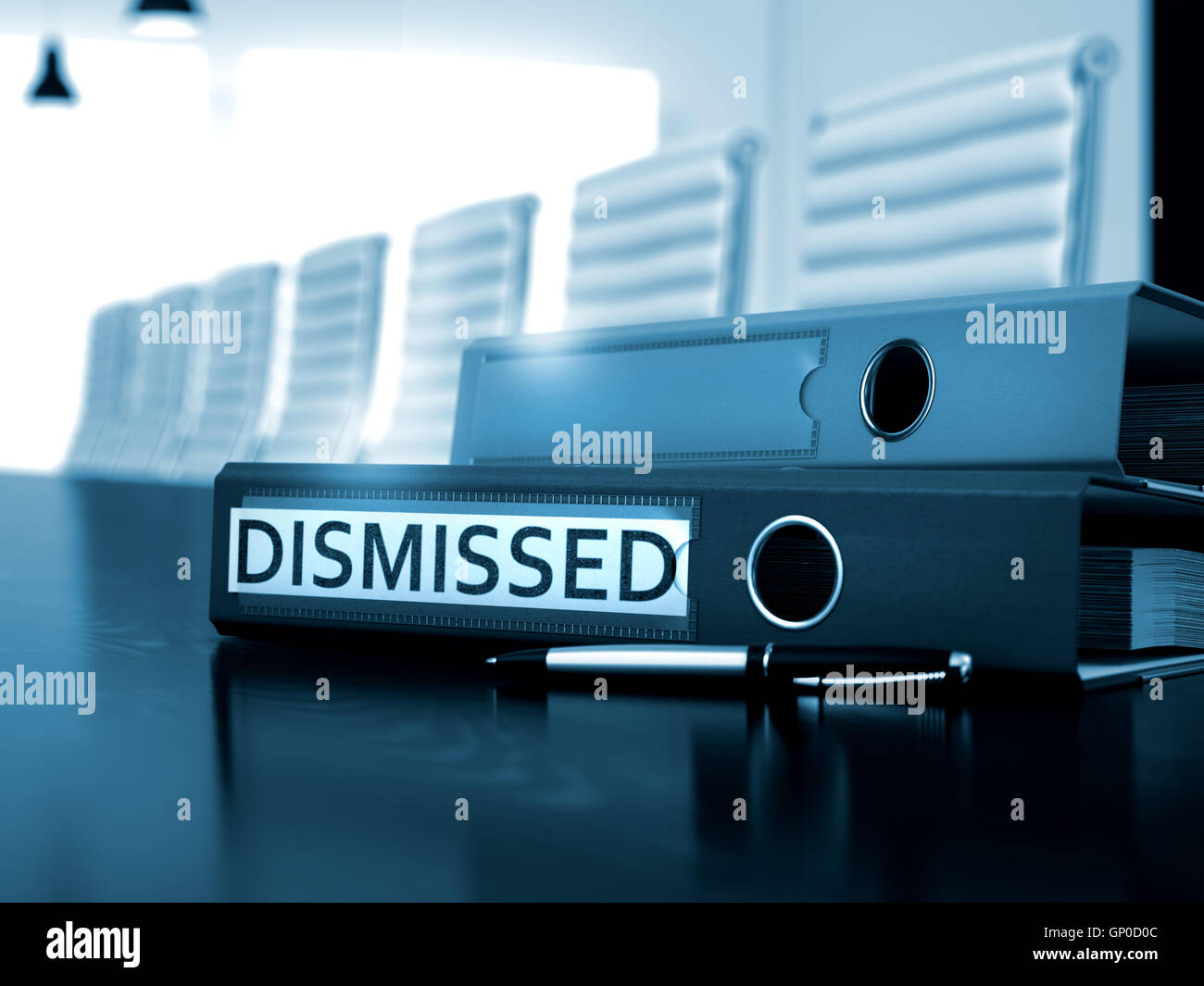 Dismissed - Folder on Working Black Desk. Dismissed. Illustration on Blurred Background. Office Folder with Inscription Dismisse Stock Photo