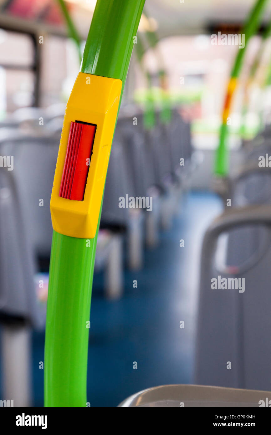 Bell push or bell press on a bus, England, UK Stock Photo