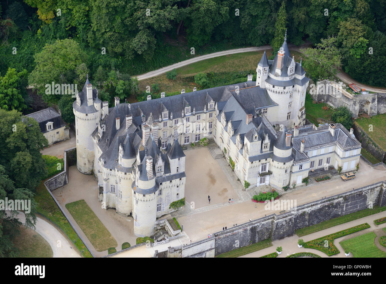 AERIAL VIEW. Ussé Castle. Rigny-Ussé, Indre-et-Loire, Centre-Val de Loire, France. Stock Photo