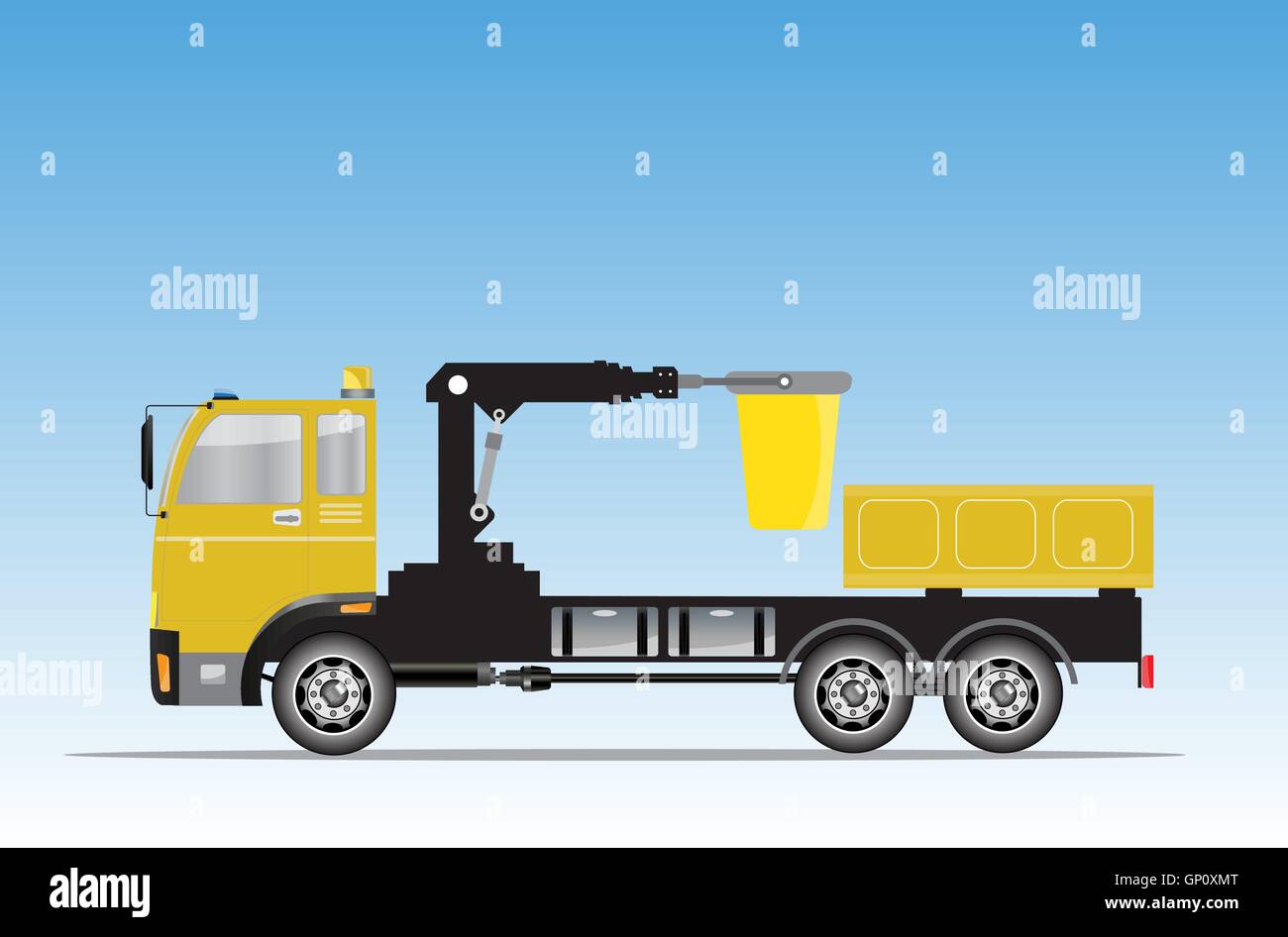 Side view of Crane truck with Bucket Vector Illustration Stock Vector
