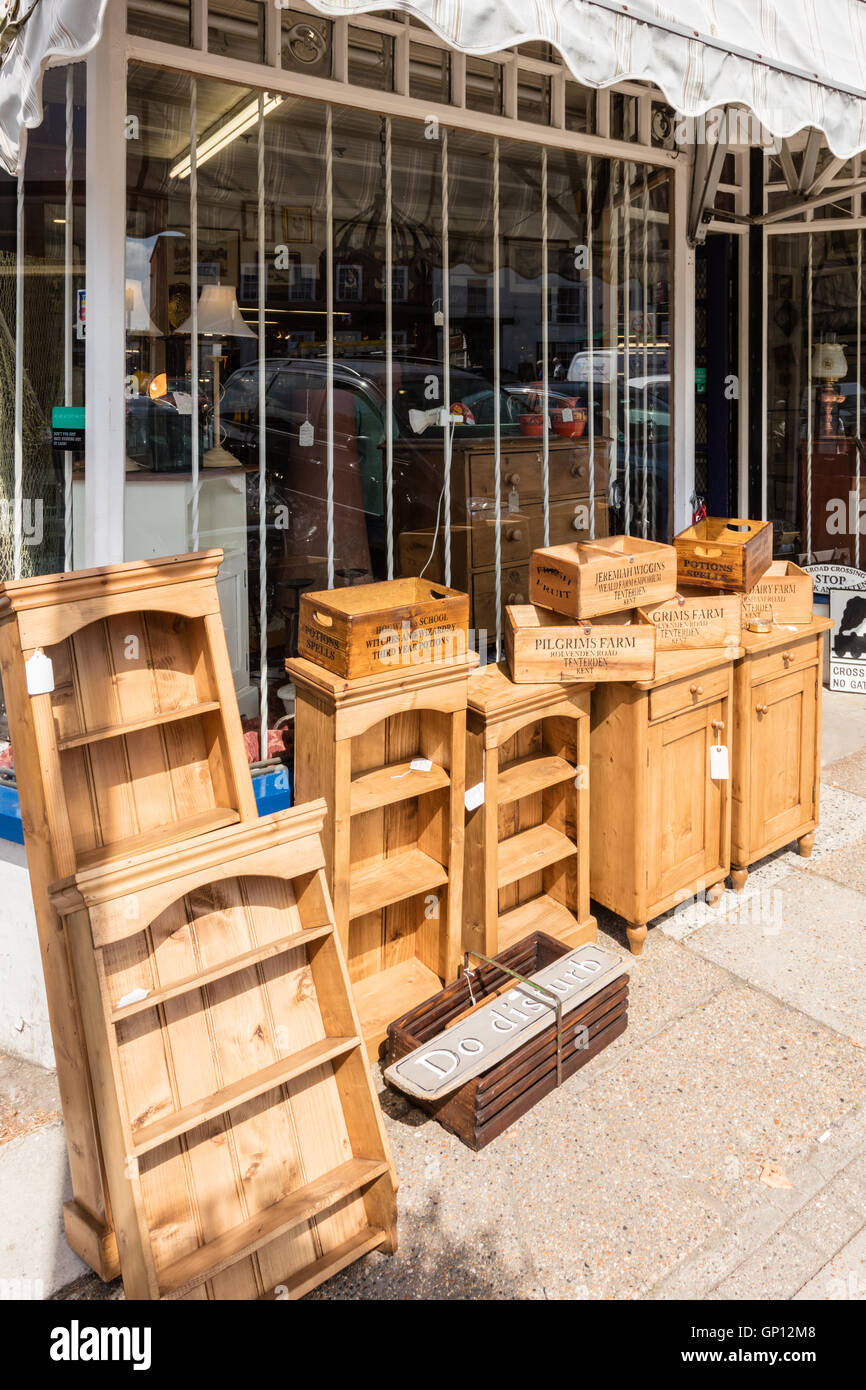 Bric a Brac on display outside of Antique and Second hand shops in