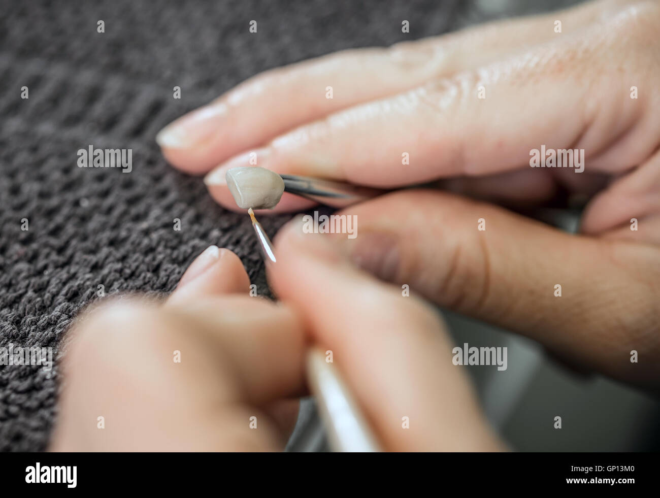 Technician Paint A Tooth Crown Stock Photo Alamy
