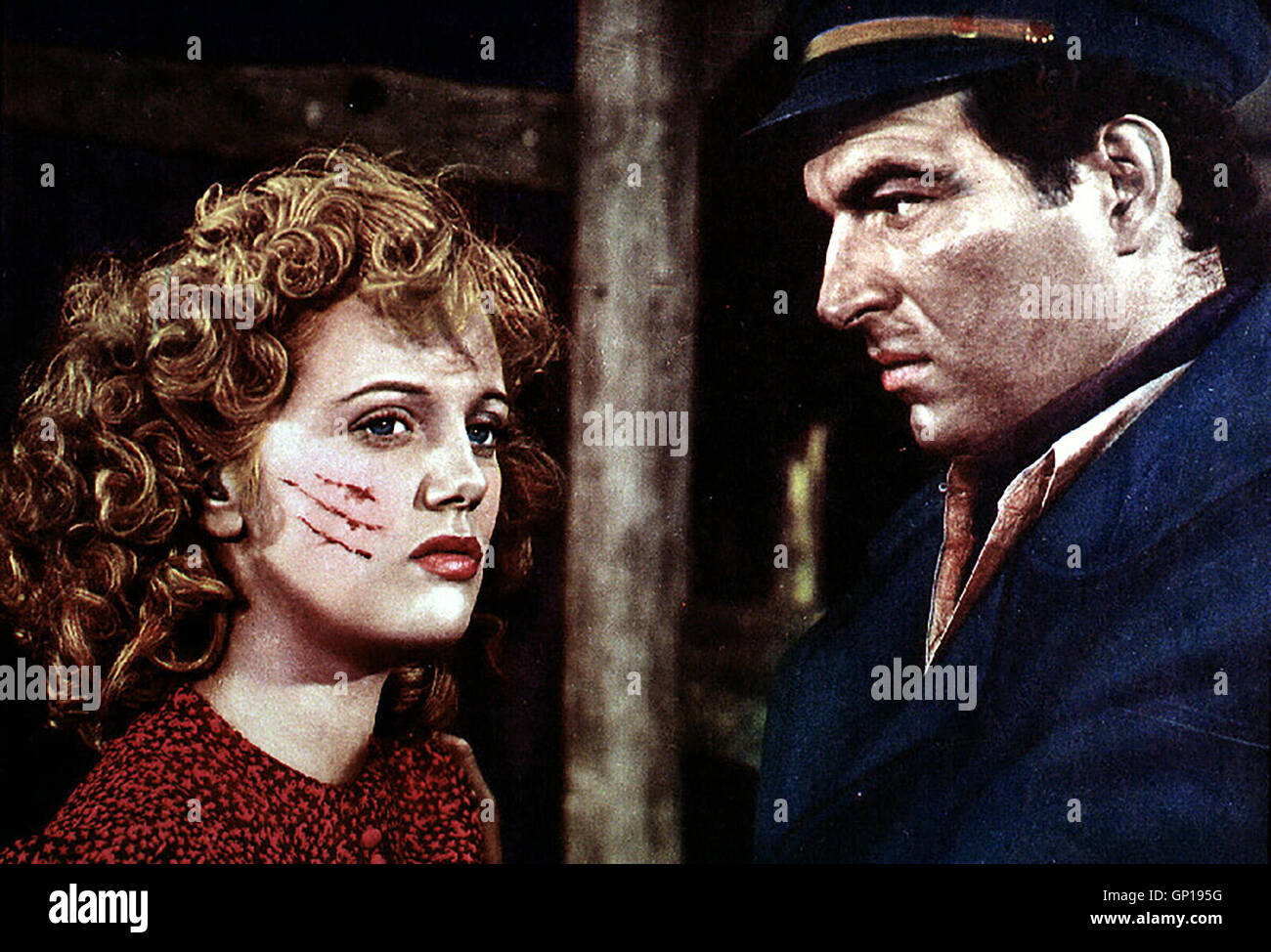 Jan Sterling, Stephen McNally Locky McCormick (Stephen McNally) ist ein brutaler Kerl, der seine Frau Stella (Jan Sterling) verpruegelt.  *** Local Caption *** 1948, Johnny Belinda, Schweigende Lippen Stock Photo