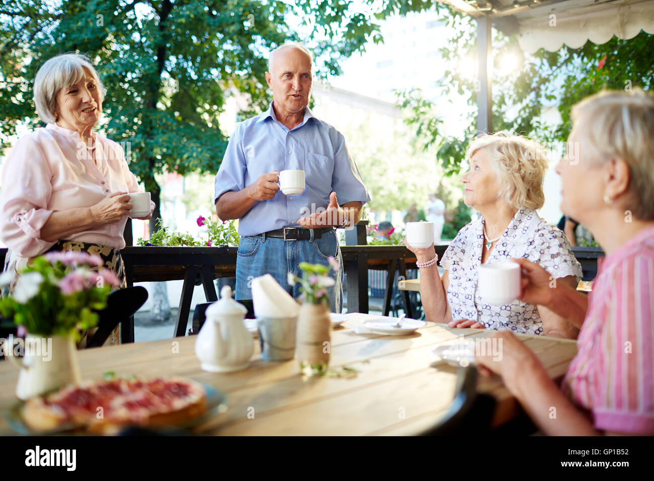 Elderly friends having tea hires stock photography and images Alamy