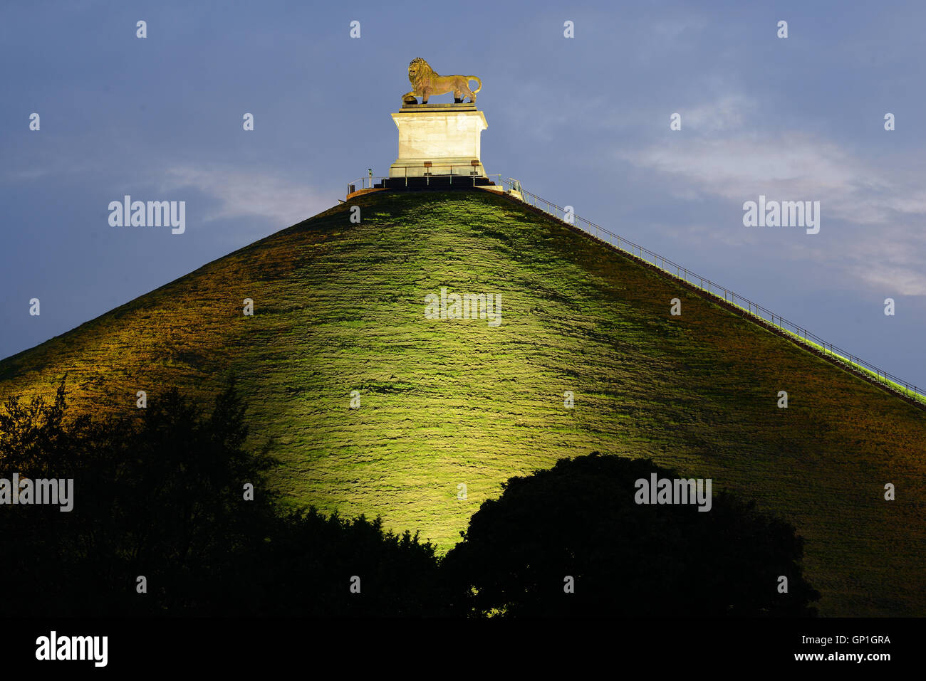 Butte du Lion Monument at night. Waterloo, Wallonia, Belgium. Stock Photo