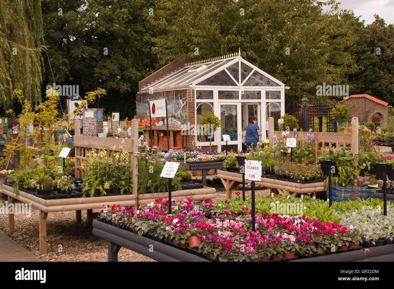 Garden centre visitors Flowers and buildings perennials and colours Stock Photo Alamy